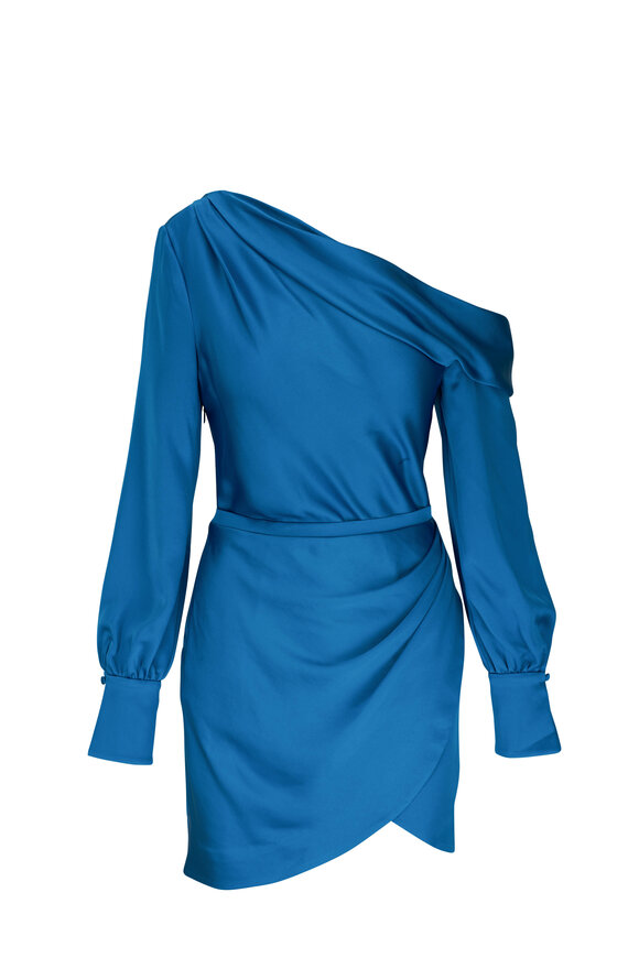 Jonathan Simkhai - Cameron Phthalo Blue Satin One-Shoulder Mini Dress