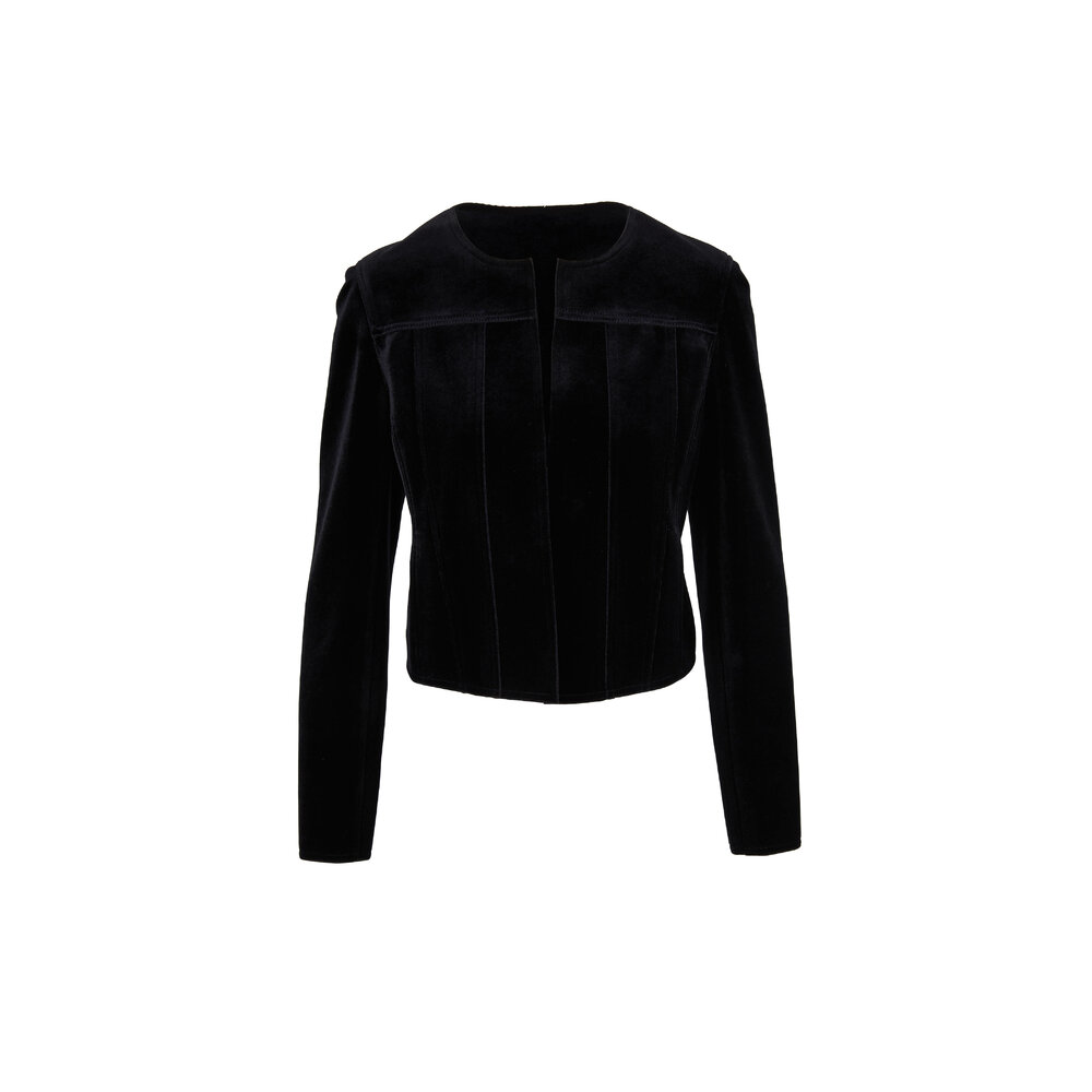 Akris Punto - Black Scuba Velvet Collarless Short Jacket