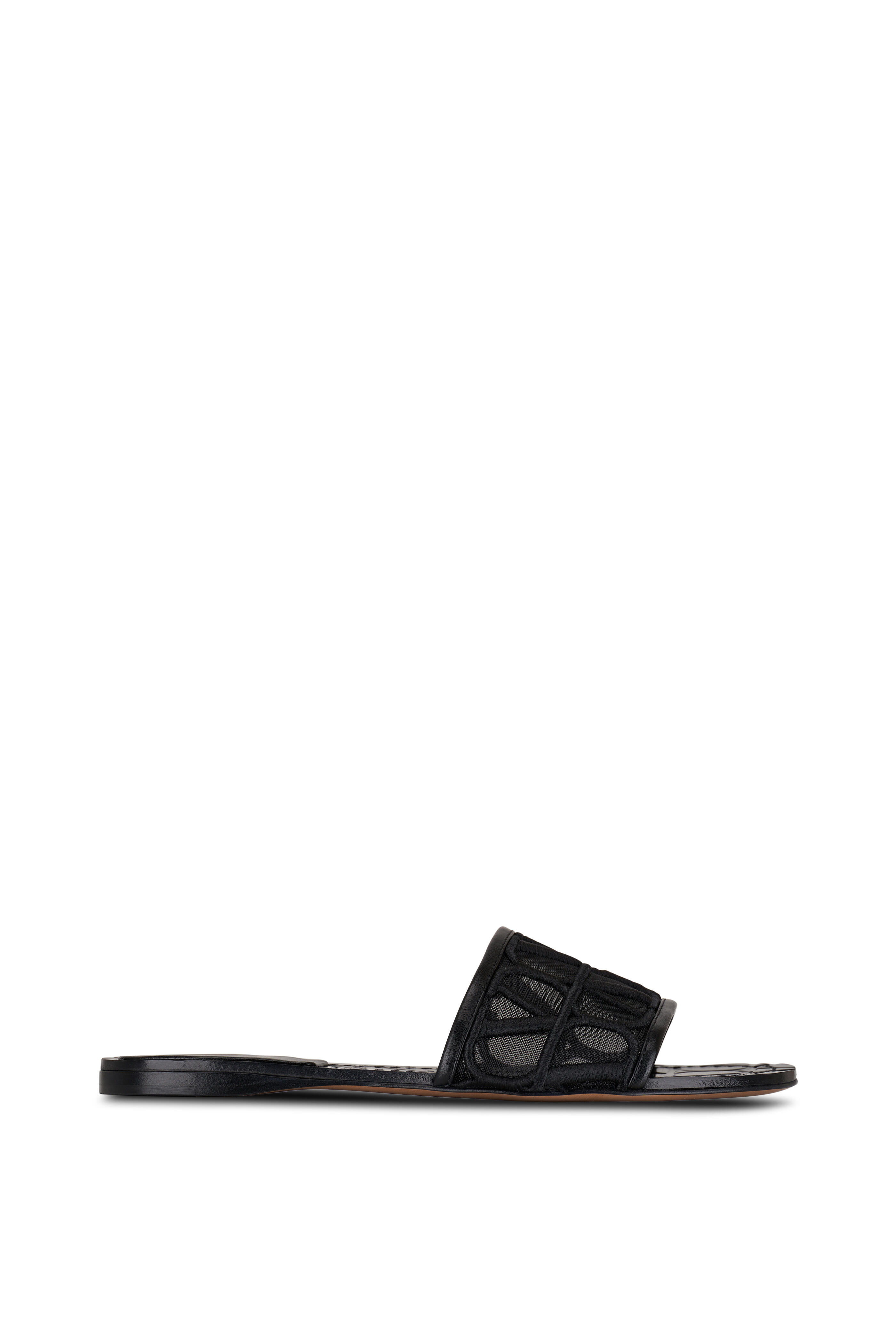 Valentino Garavani Toile Iconographe Black Mesh Slide Sandal