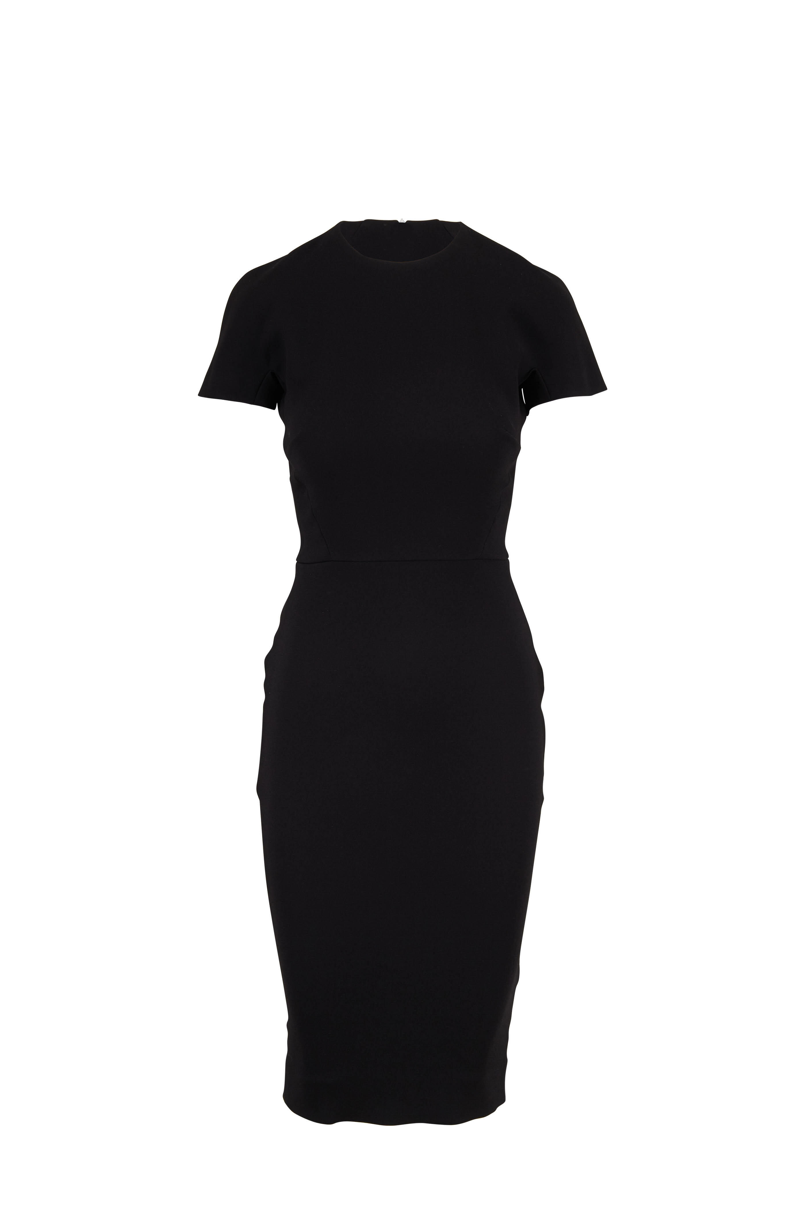 Short Sleeve Crepe Sheath Dress - Black