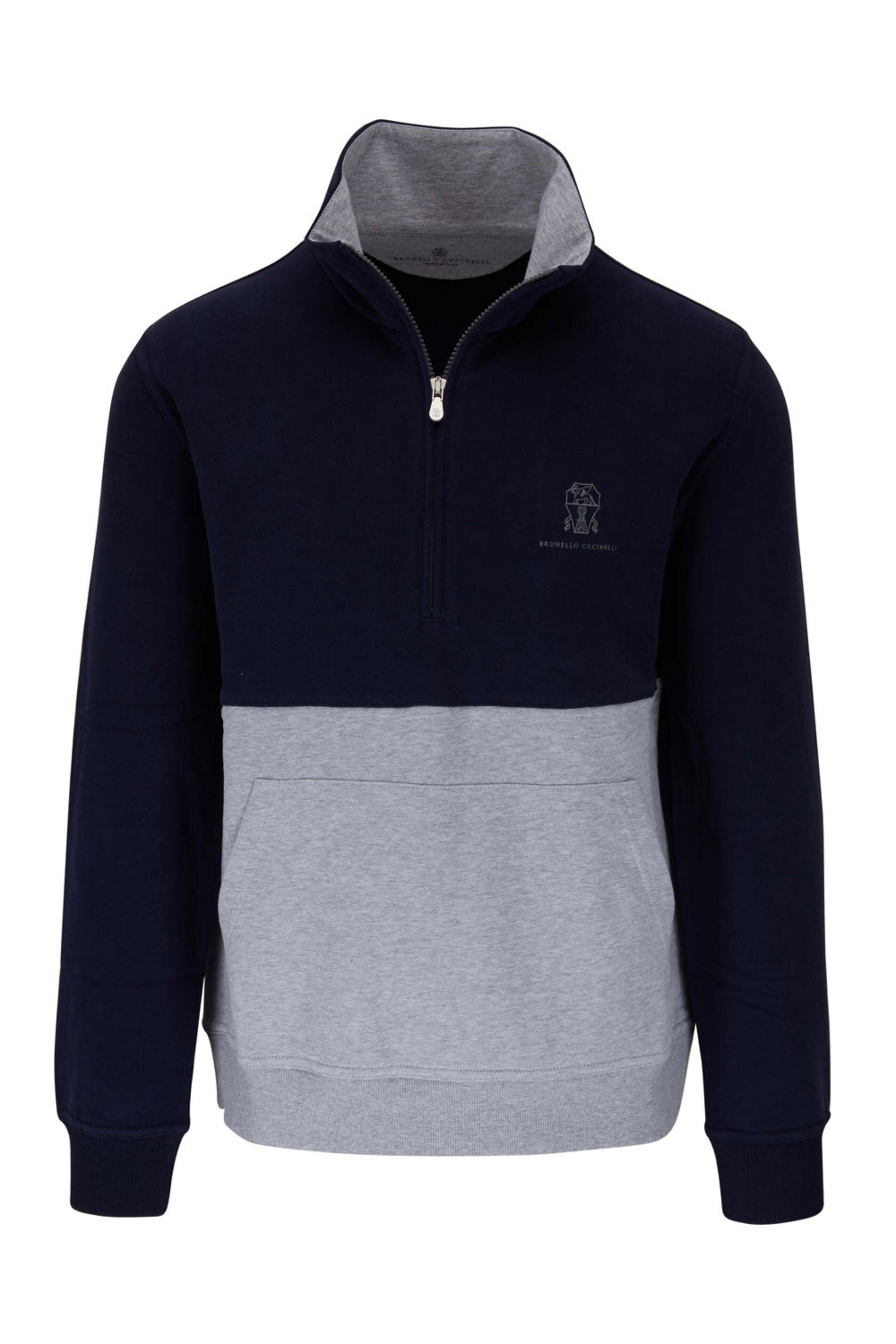 Brunello Cucinelli - Navy and Grey Quarter Zip Sweatshirt