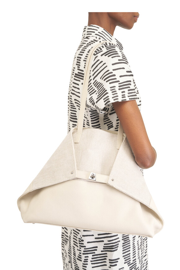 Akris Medium Ai Alabaster Linen & Leather Shoulder Tote - view 2