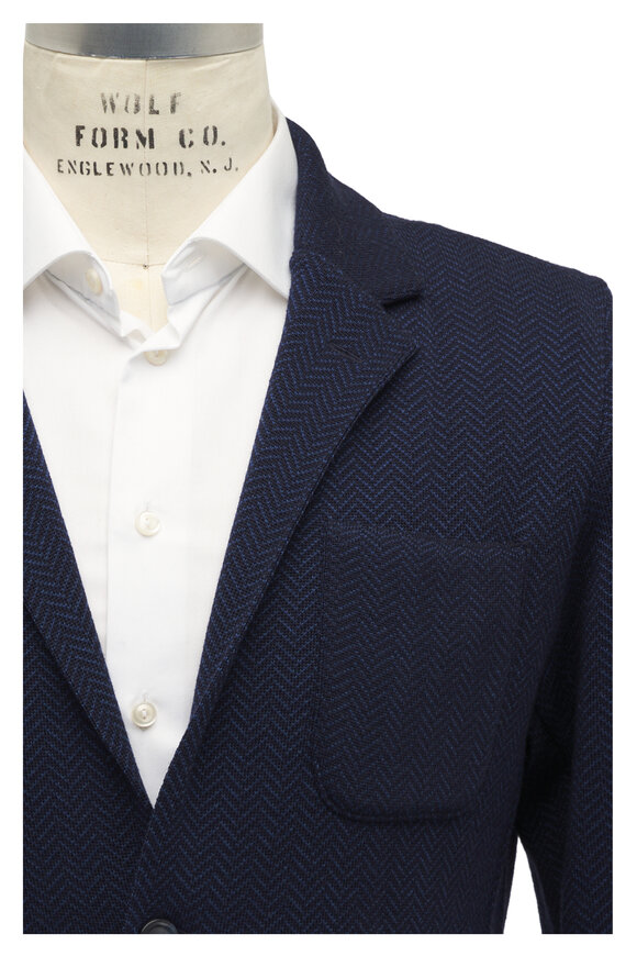 Patrick Assaraf Chevron Knit Navy Wool Sportcoat