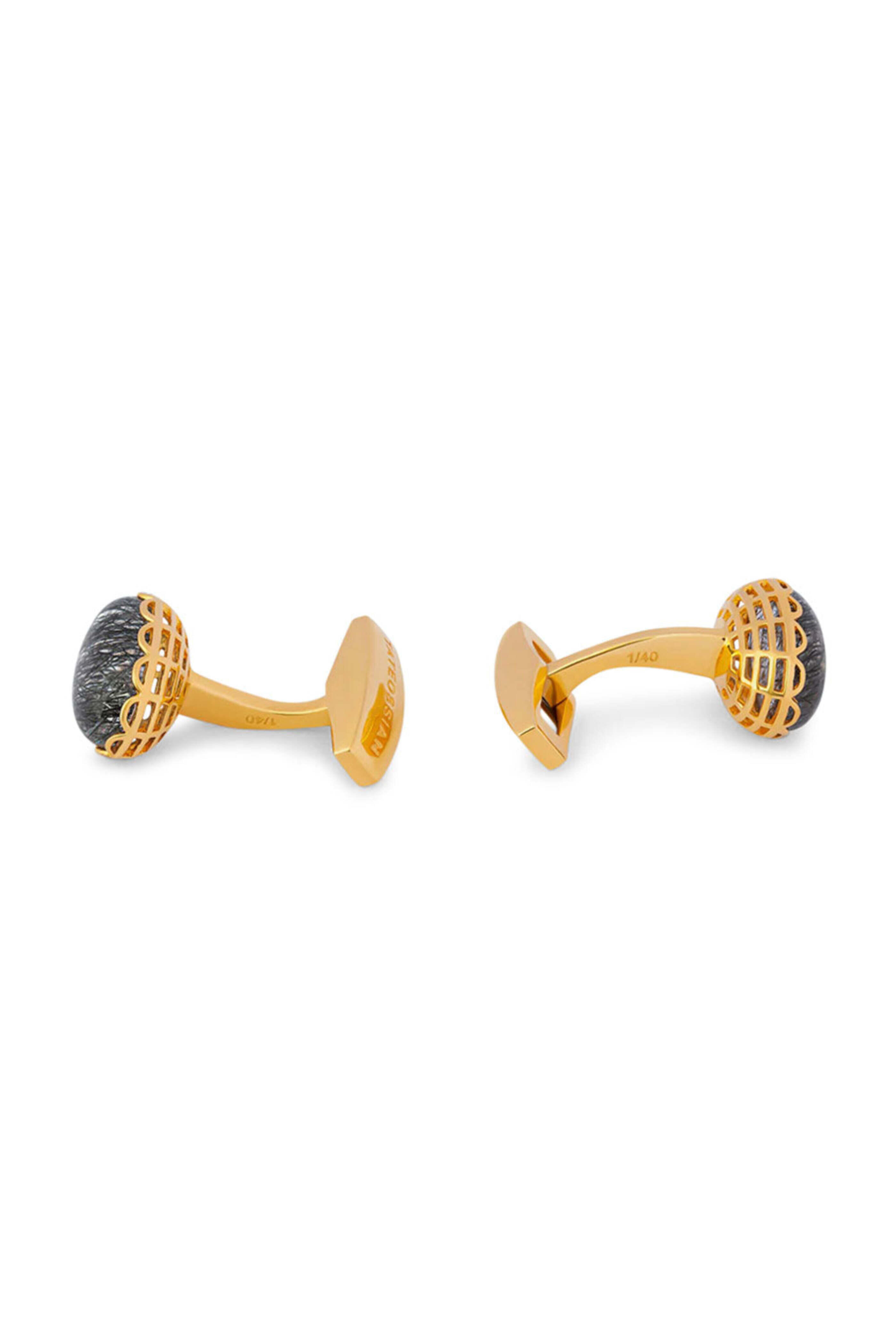Tateossian - Black Rutilated Quartz Sterling Oval Cufflinks