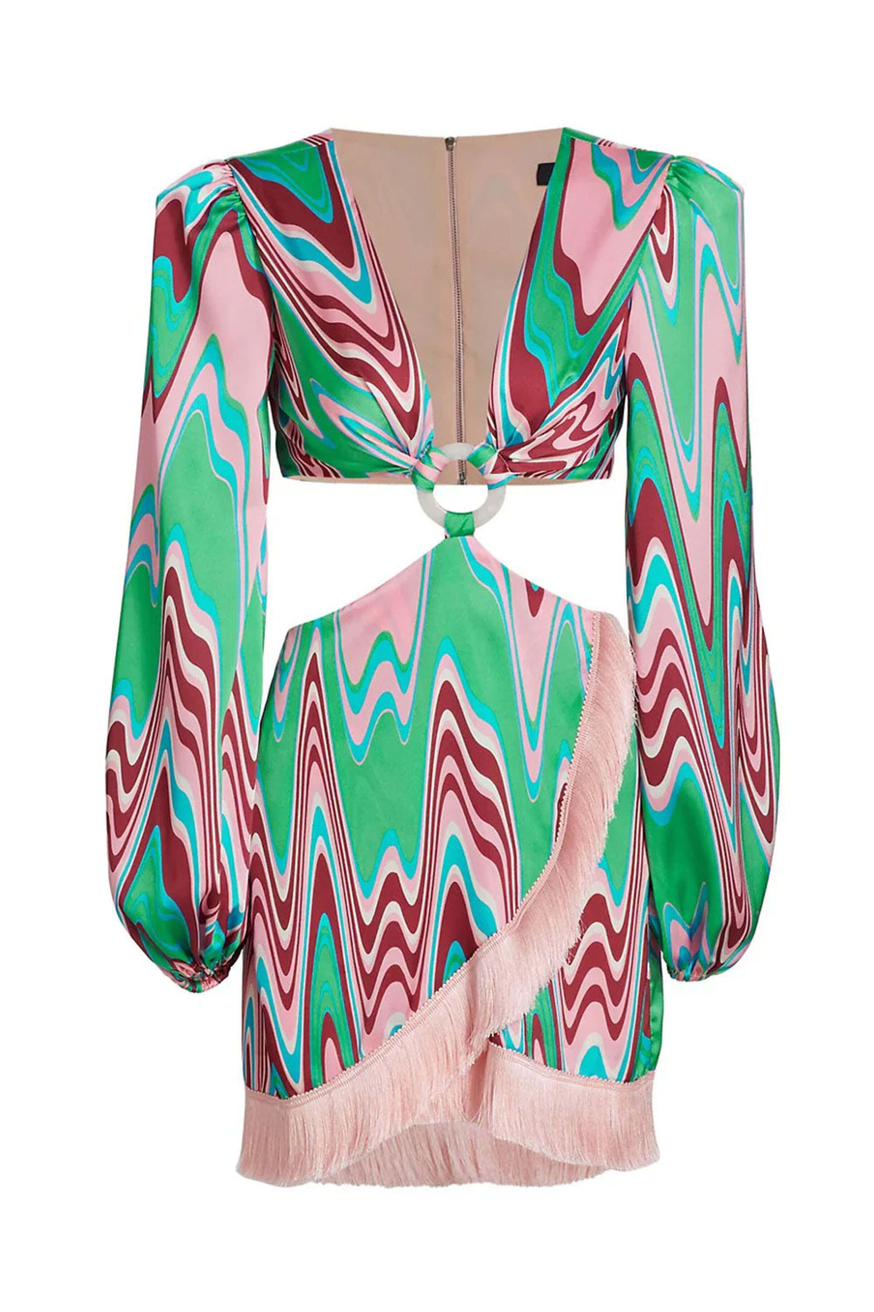 Patbo - Green Wave Fringe Mini Dress