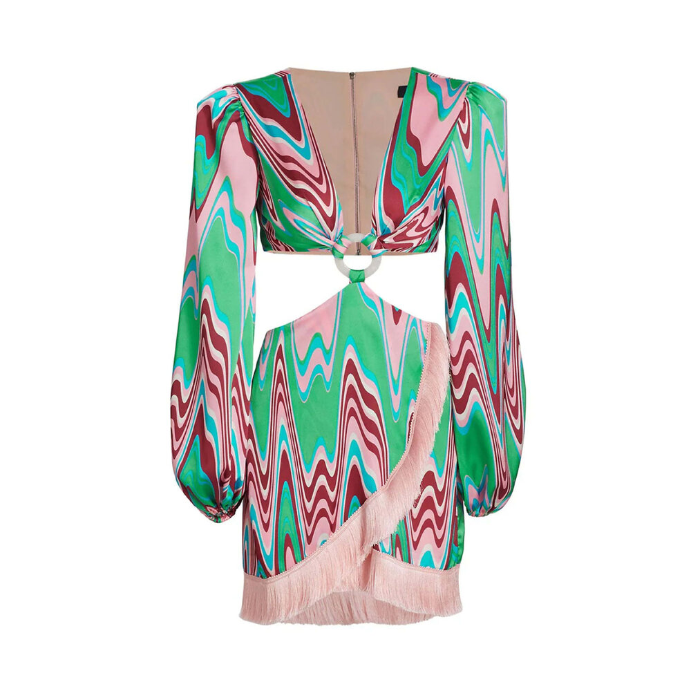 green emerald velvet dress SAMBA FRINGE CUT OUT MINI DRESS – PatBO main image 0