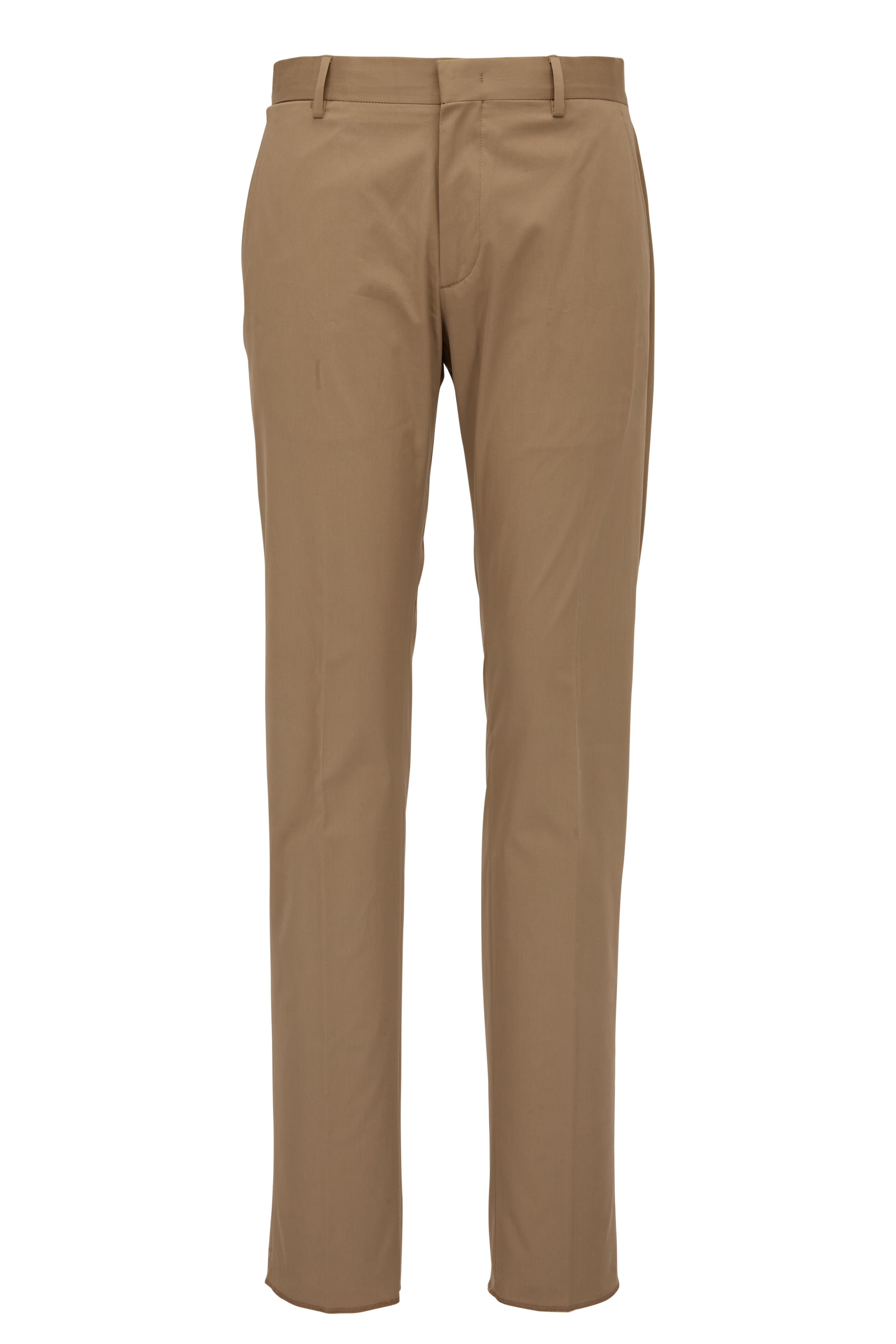 Zegna - Khaki Flat Front Comfort Cotton Pant
