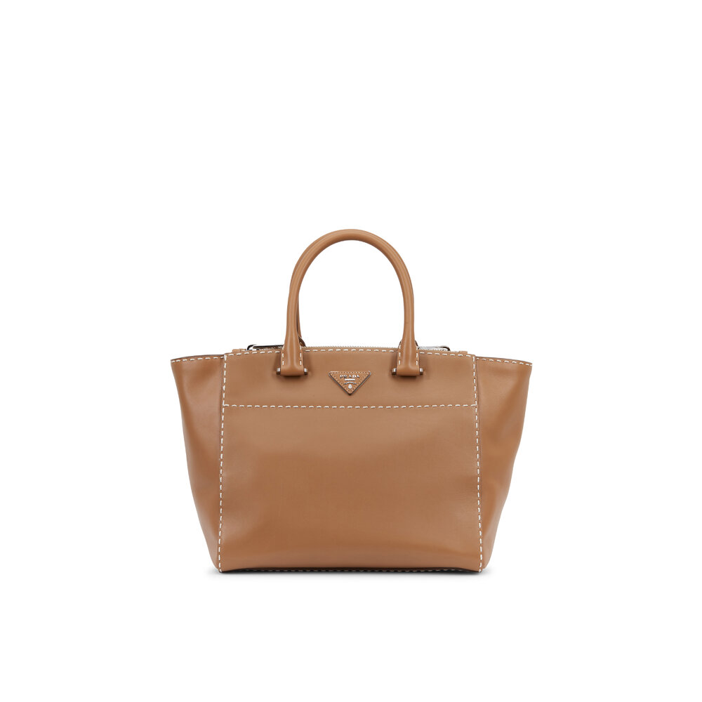 Caramel Small Saffiano Leather Prada Panier Bag