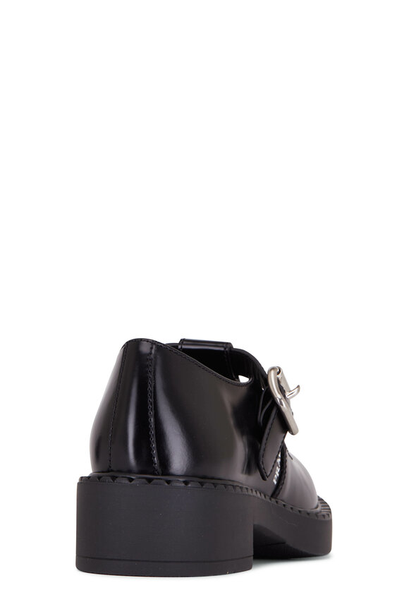 Prada - Black Smooth Leather Buckle Strap Loafer, 55mm