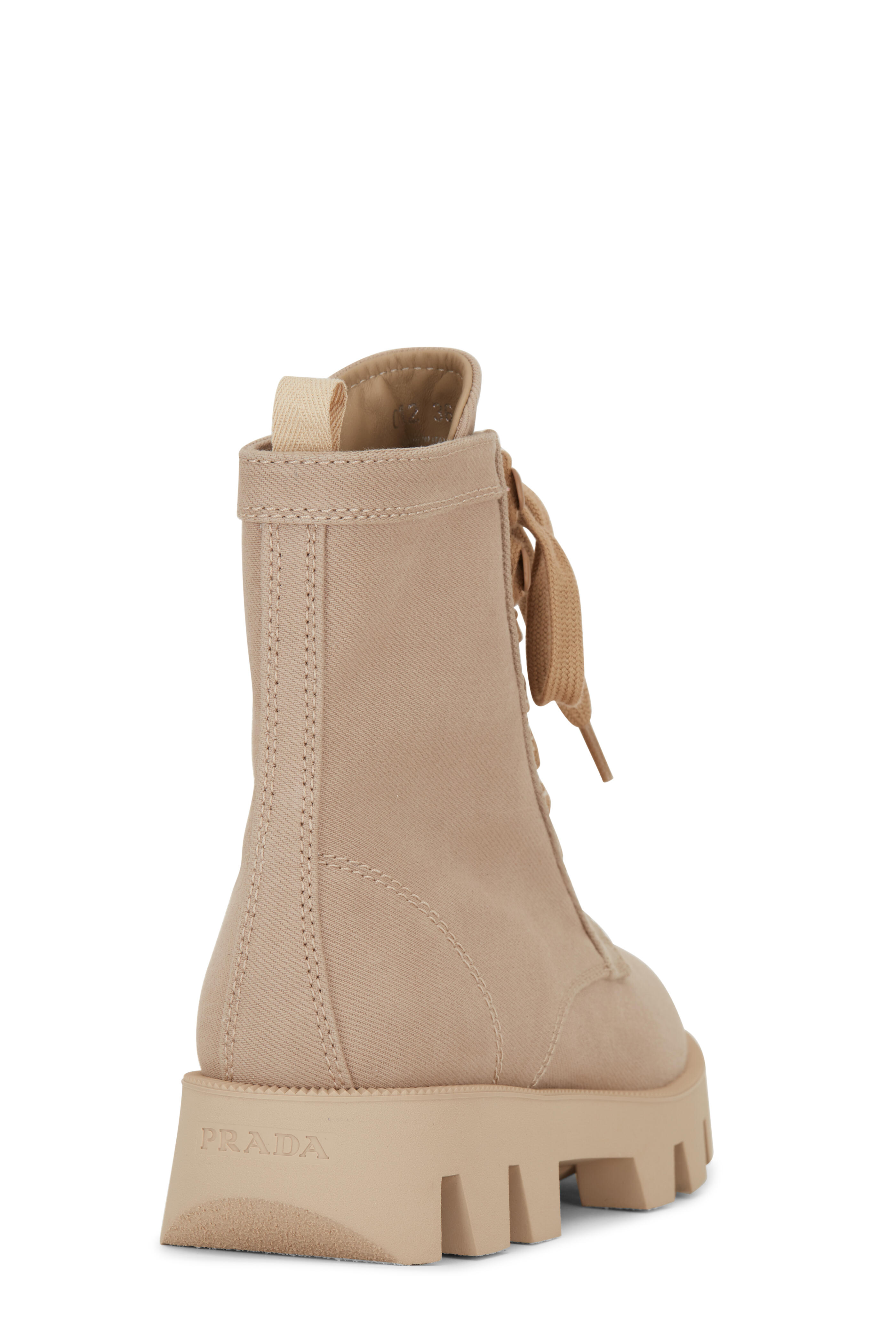 Prada - Natural Denim Lace-Up Combat Boot | Mitchell Stores