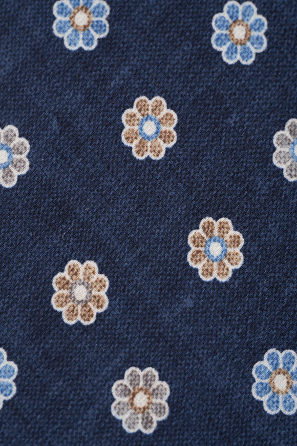 Kiton - Blue Floral Print Silk Necktie