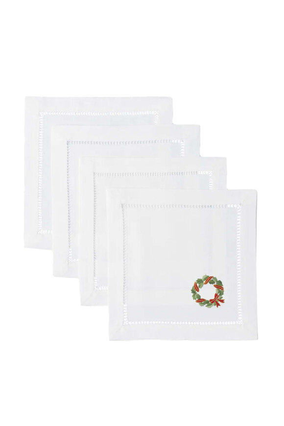 Henry Handwork Holly Ribbon Wreath Cocktail Napkins - Thumbnail 4