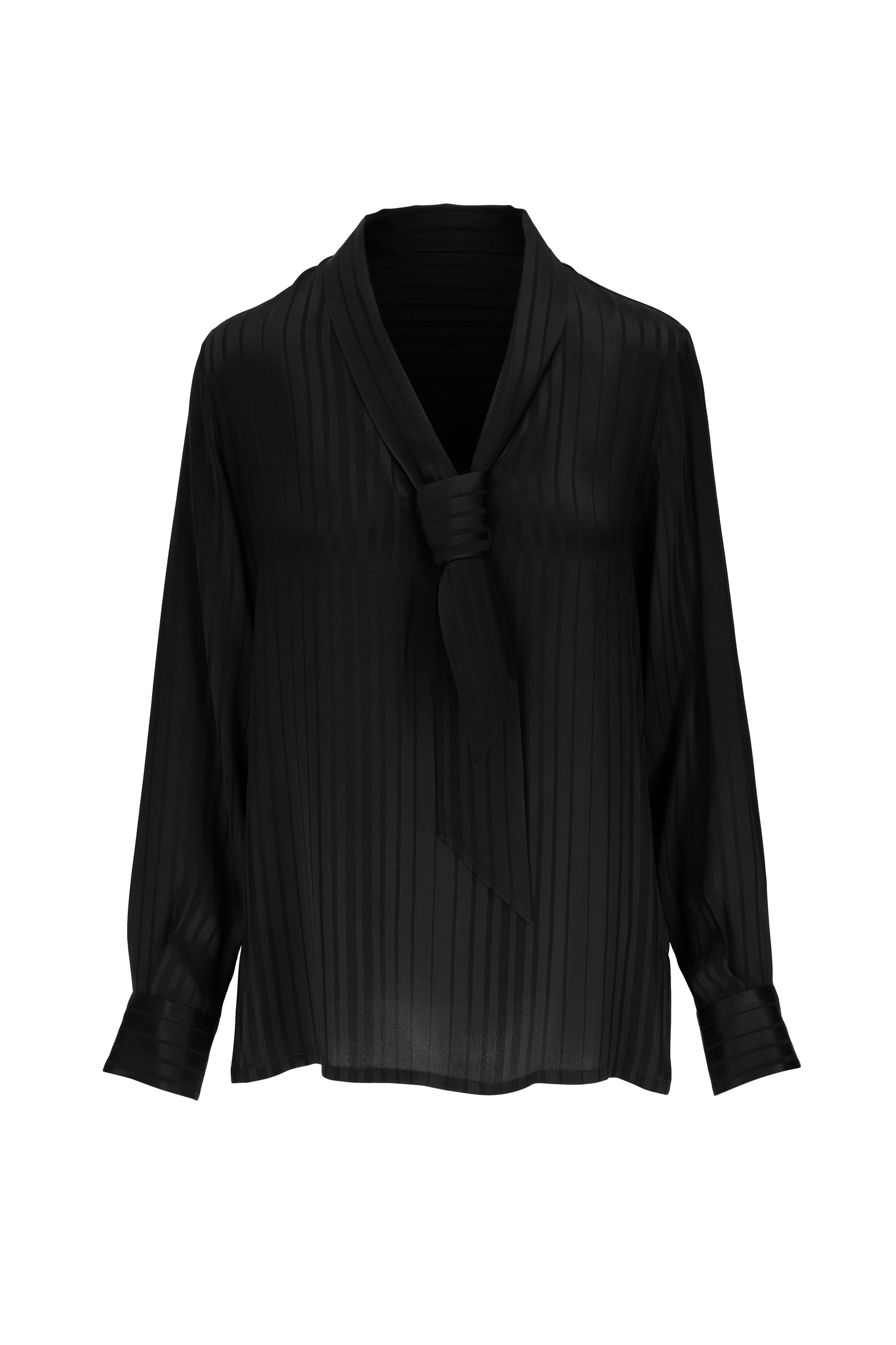 Loro Piana - Black Ocean Silk Tie Neck Blouse | Mitchell Stores