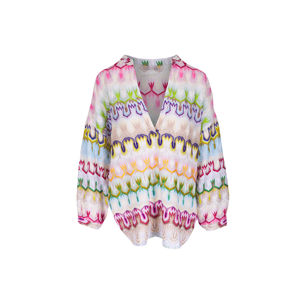 ホイップクリーム　MISSONI コート Made in Italy Missoni Cream Silk Top with Collar Details Size IT 40 (UK 8