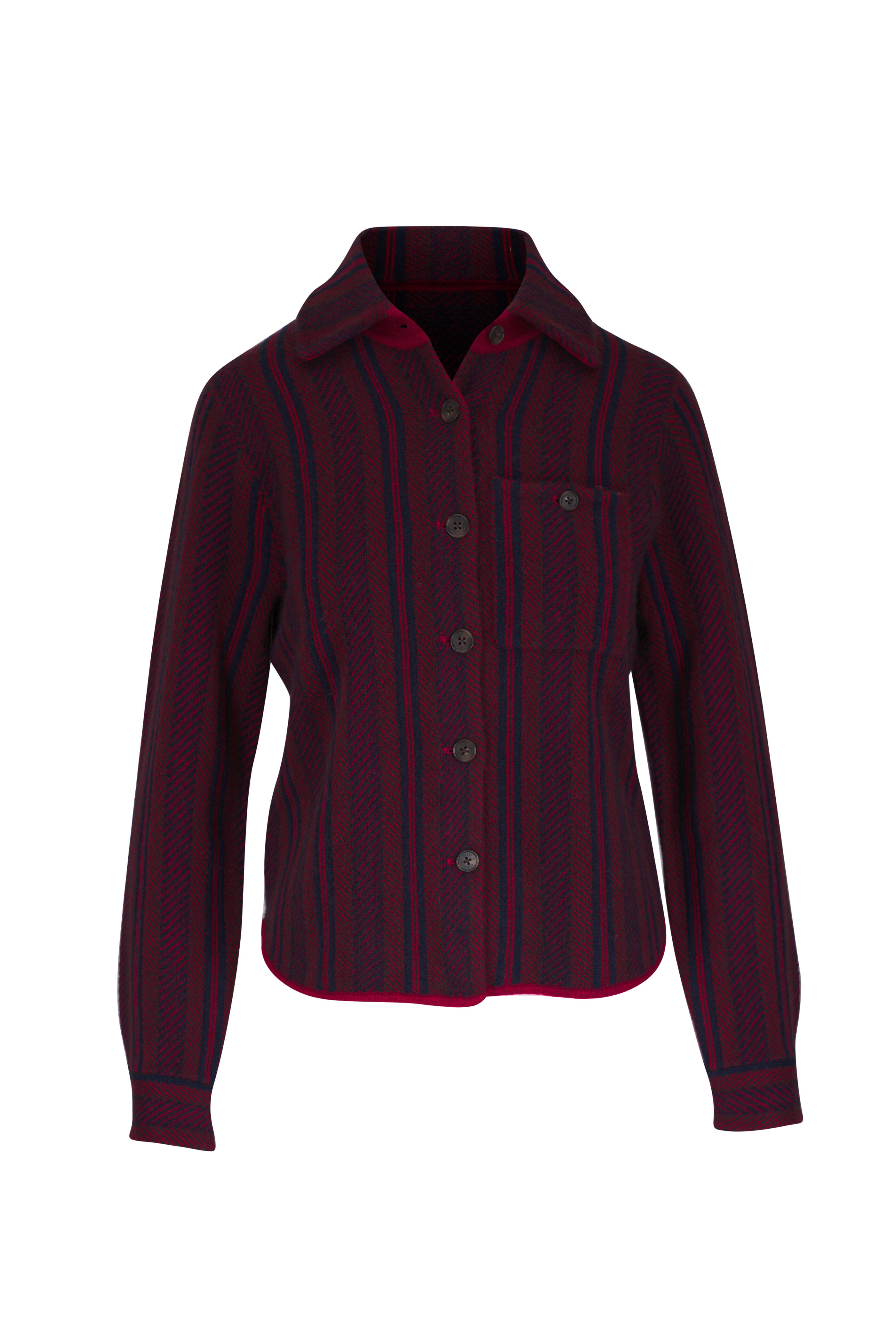 Guest in Residence - Dylan Ruby & Navy Stripe Cashmere Cardigan