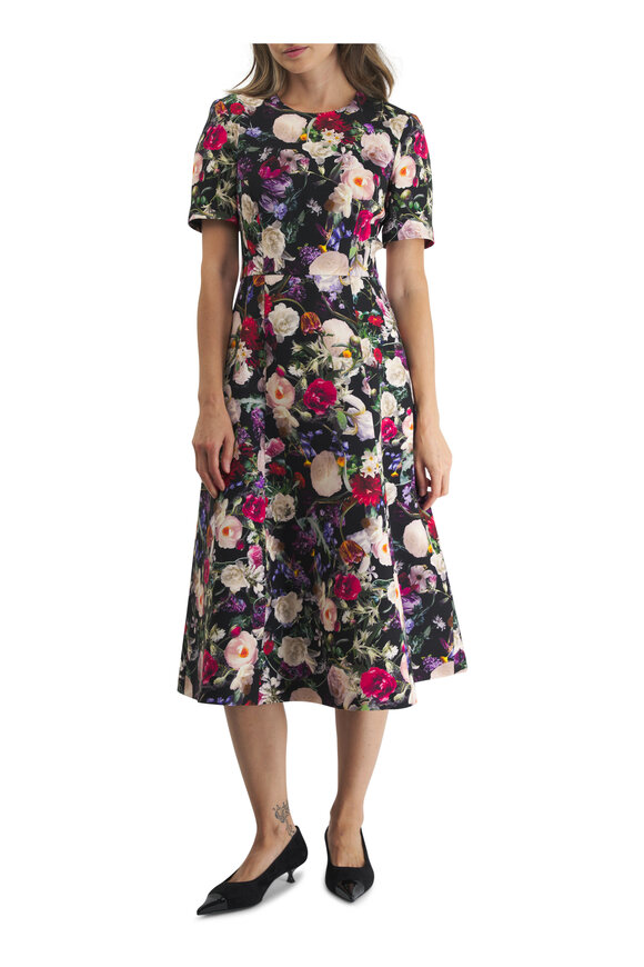 Adam Lippes - Eloise Black Floral Wool & Silk Midi Dress 