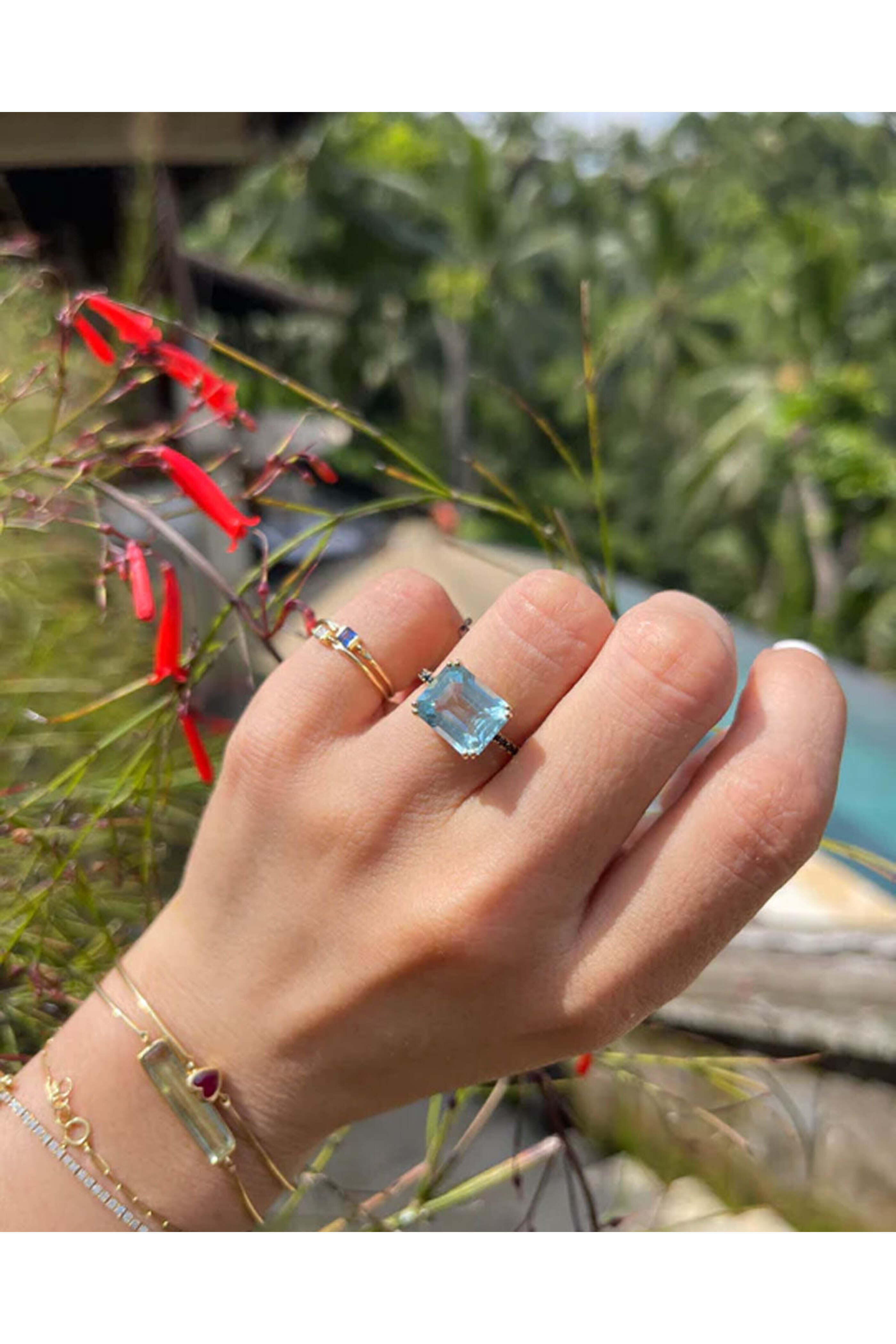 Yi Collection - Aquamarine and Black Diamond Ring