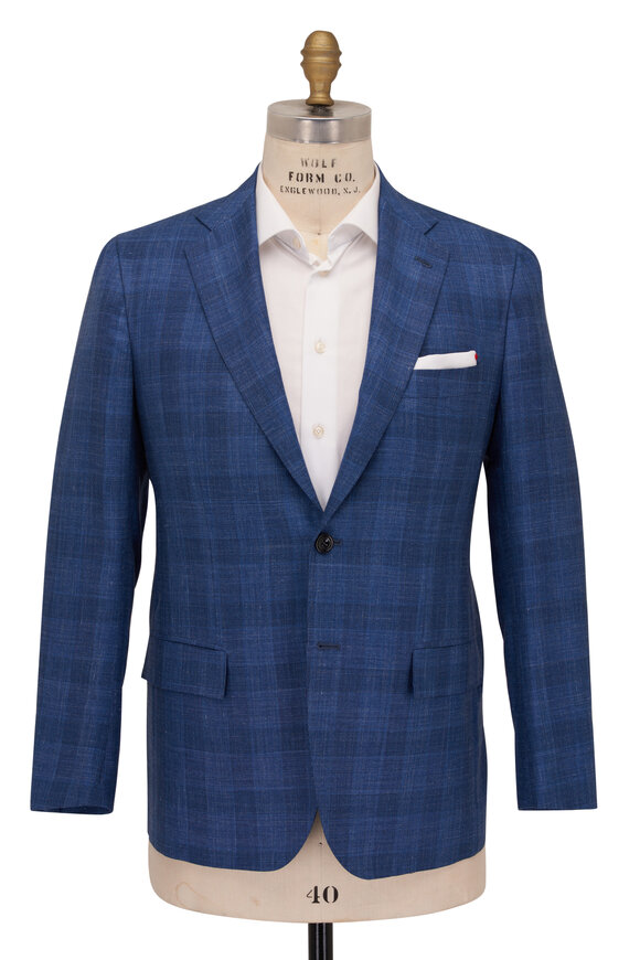 Kiton - Blue Plaid Cashmere Blend Sportcoat 