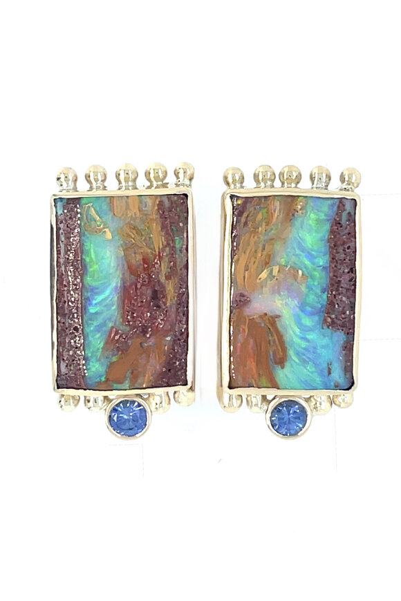 Ellen Hoffman Sapphire & Australian Boulder Opal Pipe Earrings
