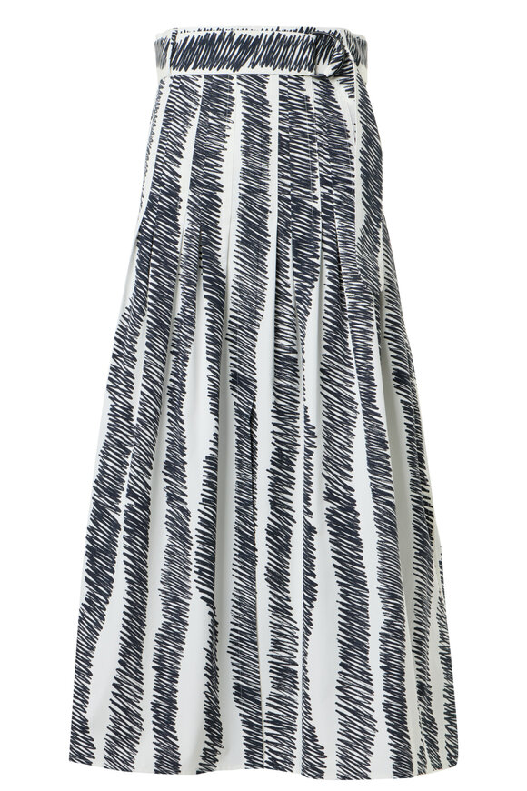 Akris Punto Cream & Black Scribble Wave Print Midi Skirt - view 1