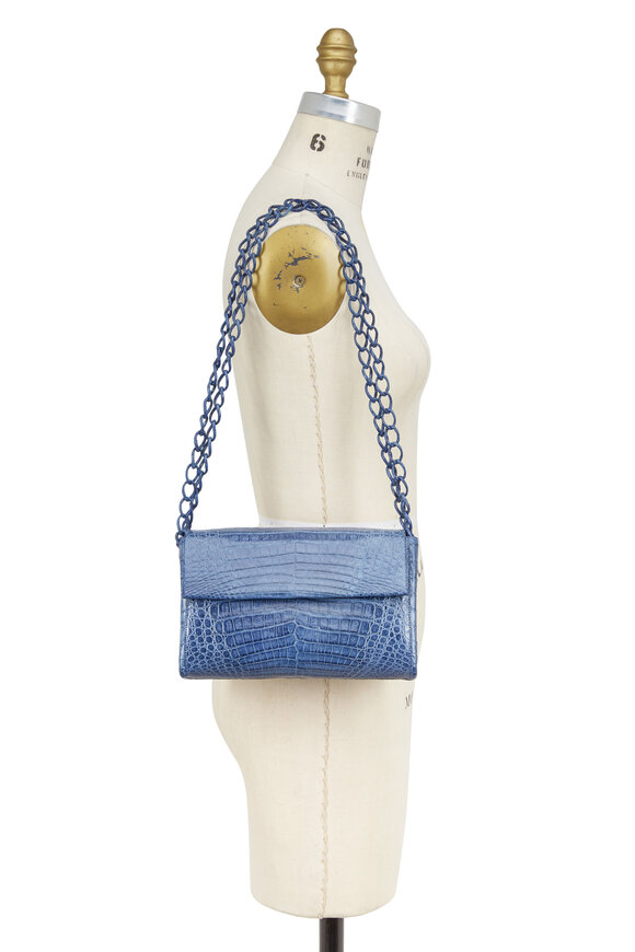 Nancy Gonzalez - Denim Crocodile Double Chain Strap Shoulder Bag 