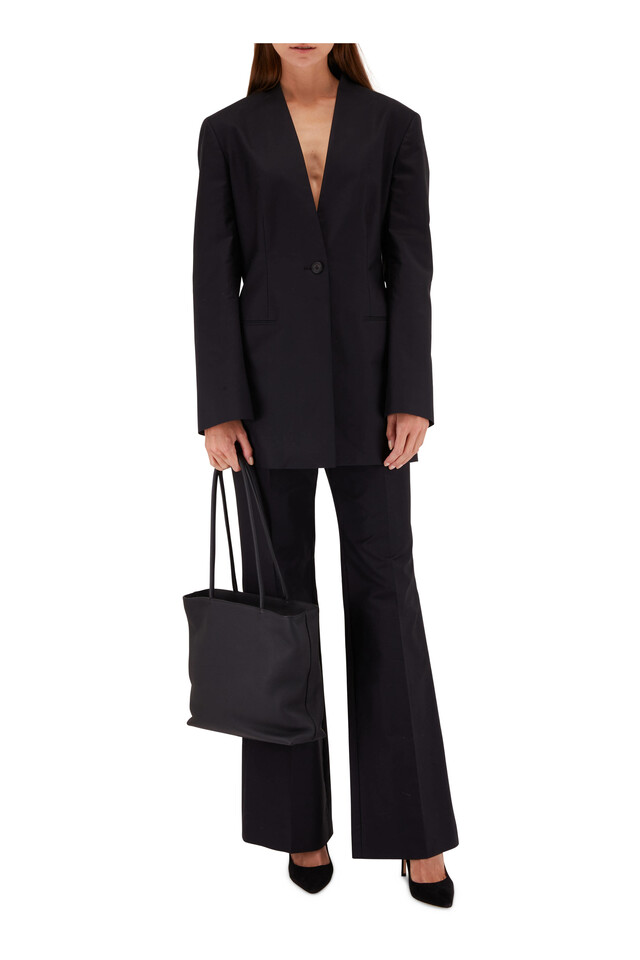 The Row Portfolio Black Leather Medium Shopper Tote | Mitchell Stores