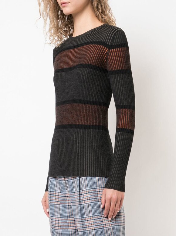 Akris Punto - Arancia, Olive & Black Striped Wool Knit Top