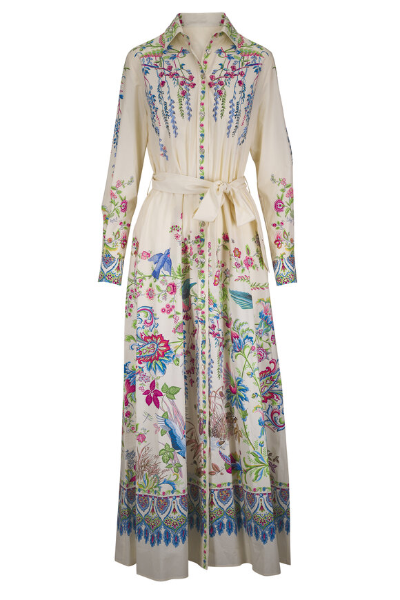 Etro Off White Multi Floral Maxi Shirtdress