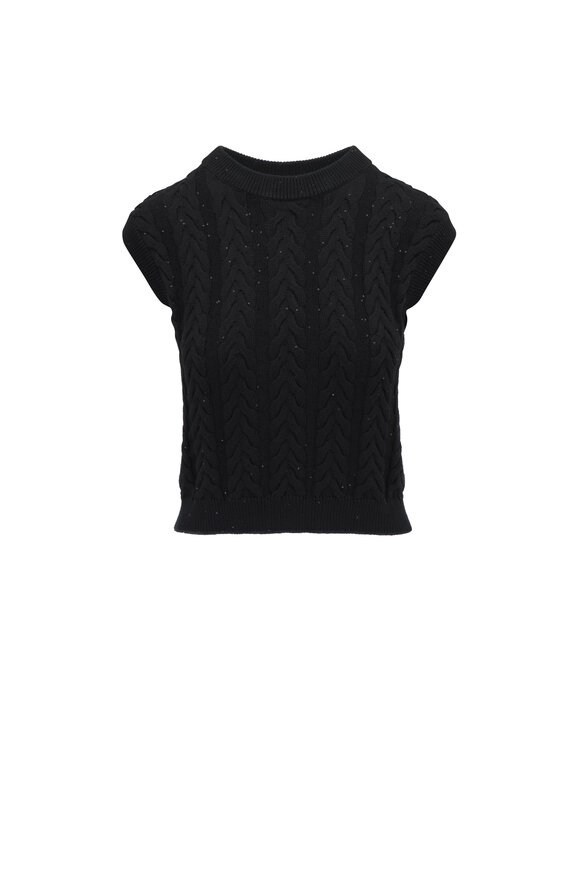 Brunello Cucinelli Dazzling Black Cotton Cable Knit Tank