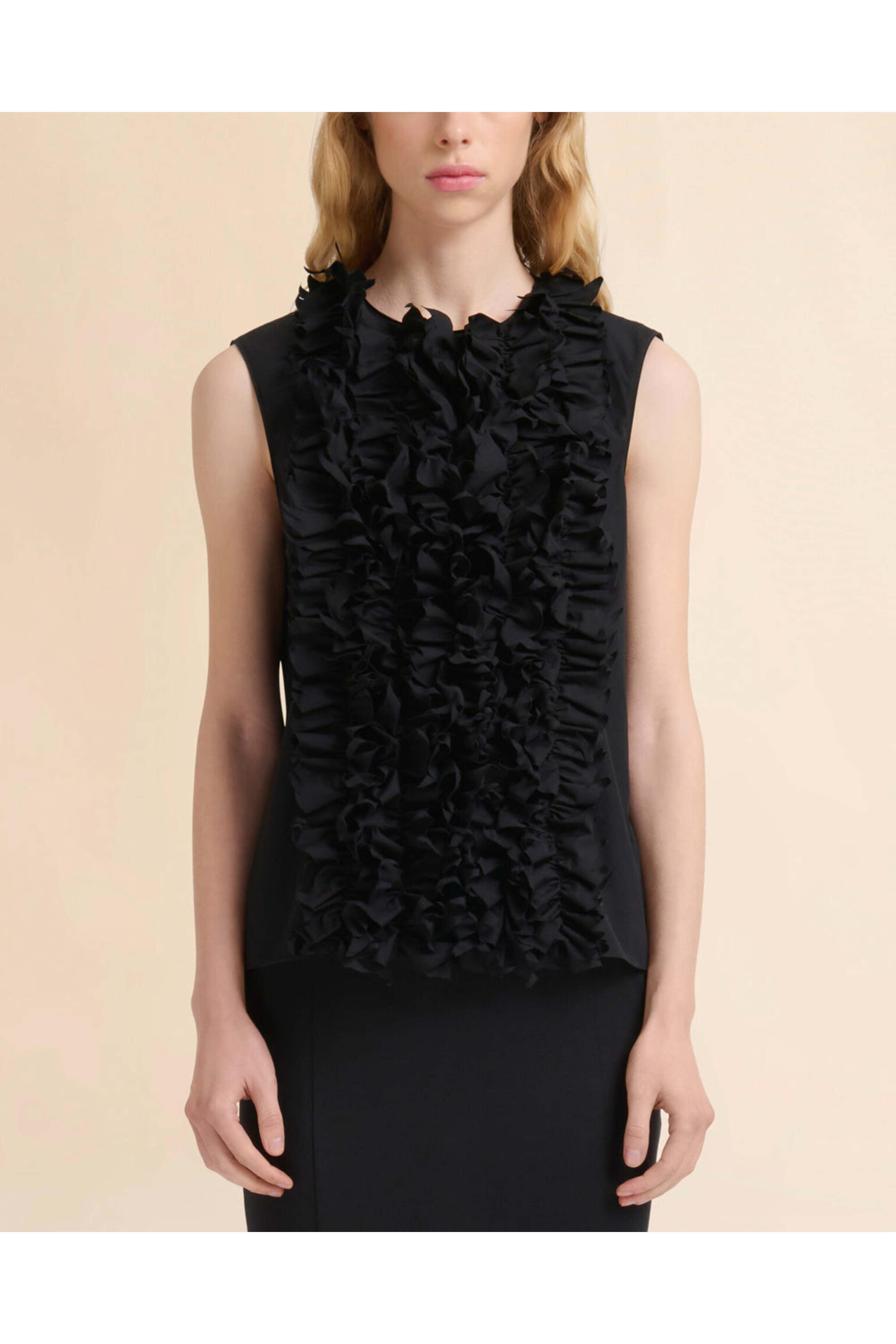 Marni - Black Sleeveless Ruffle Front Blouse