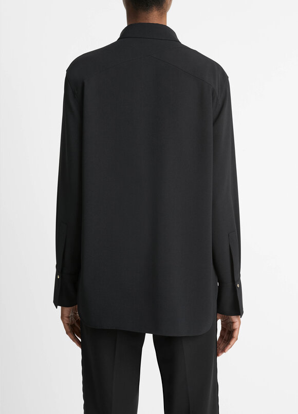 Vince - Black Embellished Point Collar Shirt