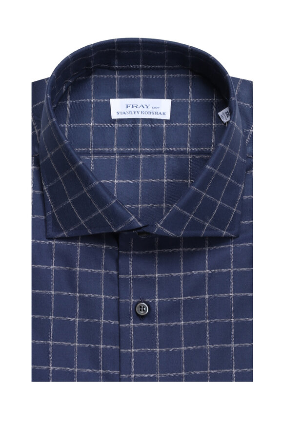 Fray Navy Blue & White Windowpane Sport Shirt