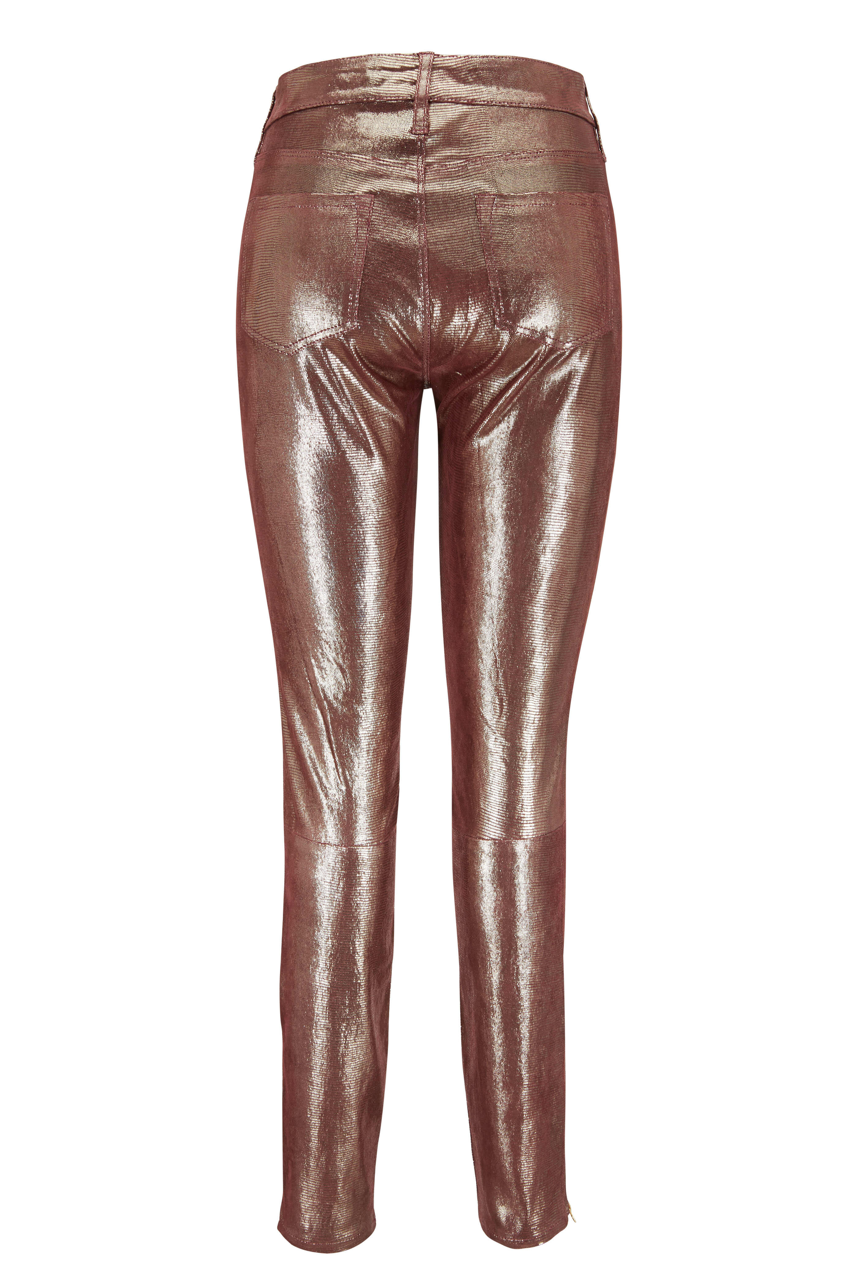 J Brand - Burgundy Foiled Leather Mid-Rise Skinny Jean