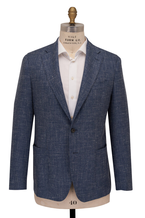 Maurizio Baldassari - Blue Wool, Silk & Linen Stretch Jersey Sportcoat 