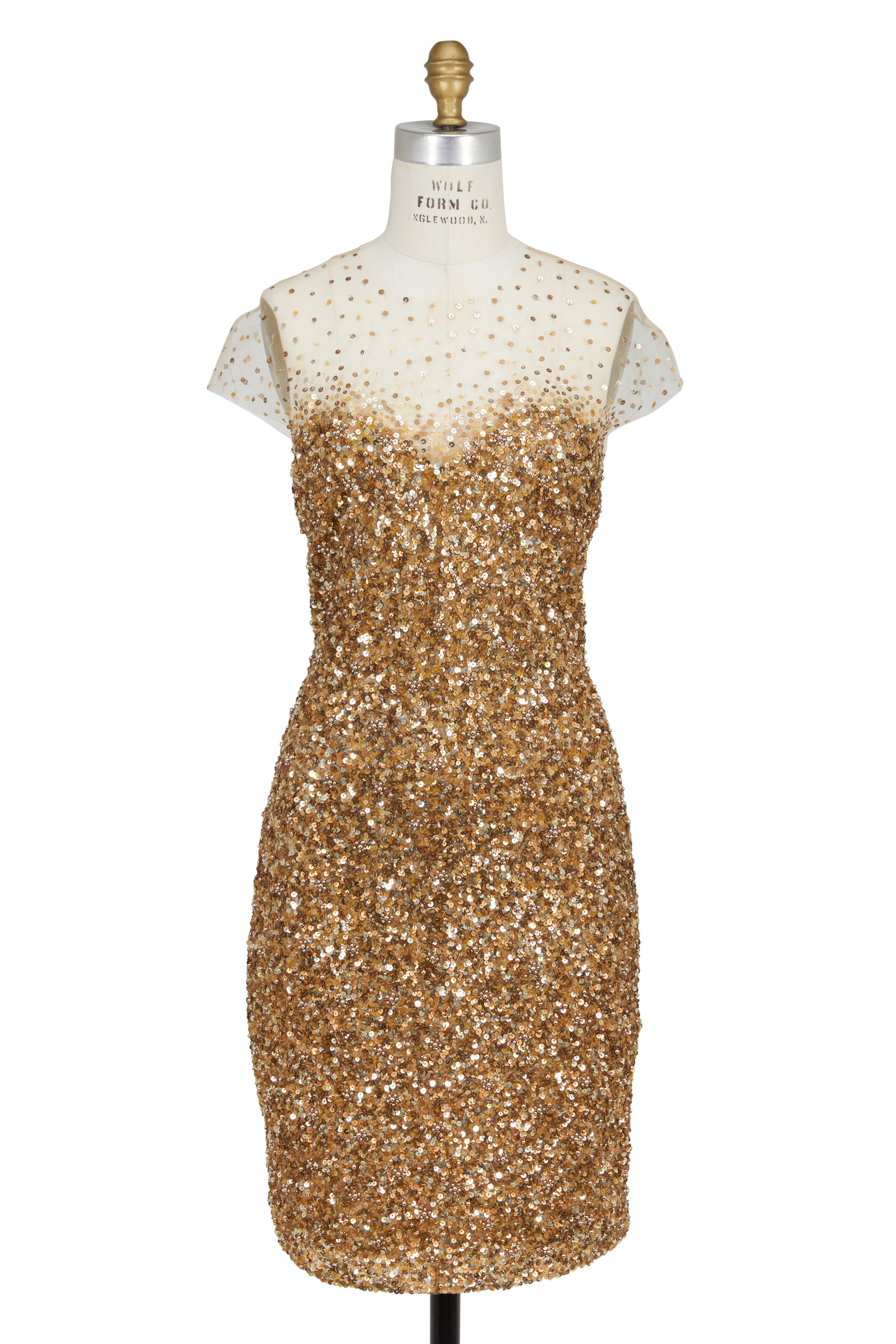 Reem Acra - Gold Sequin Illusion Dress | Mitchell Stores Reem Acra - Gold Sequin Illusion Dress | Mitchell Stores
