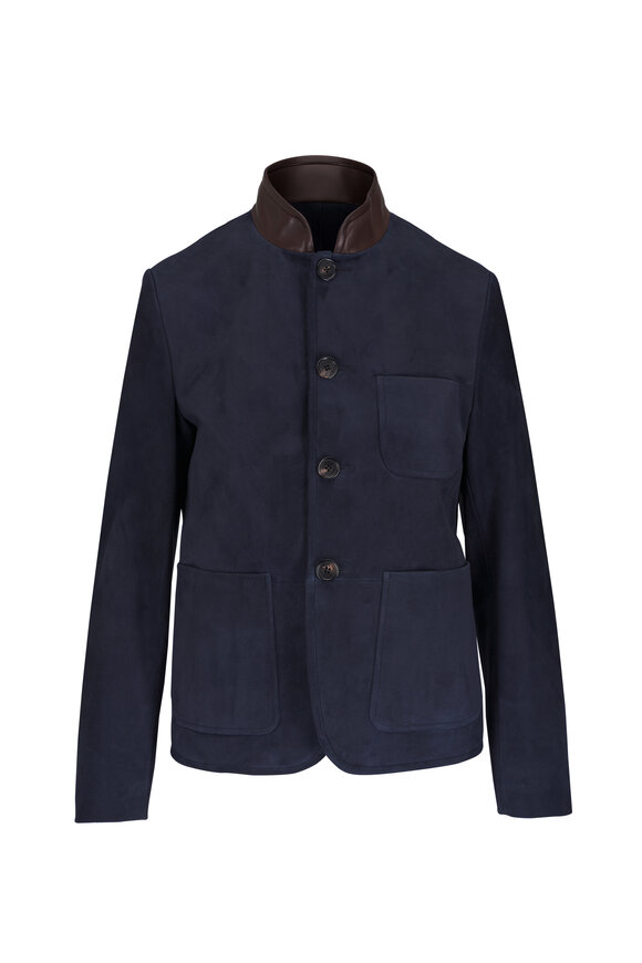 Loro Piana Spagna Blue Navy Suede Mini Jacket