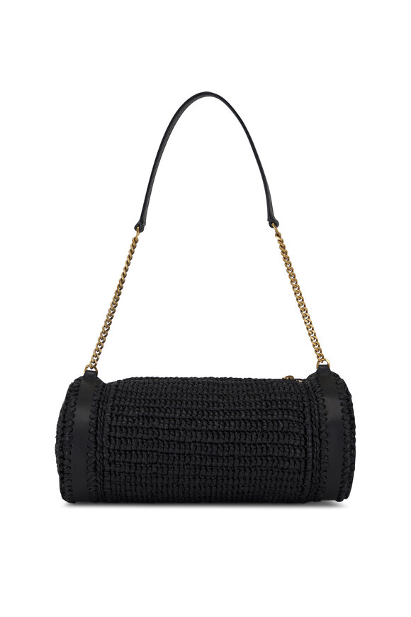 Saint Laurent - Small Cylinder Black Raffia & Leather Bag