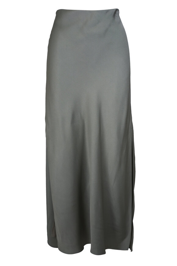 Brunello Cucinelli Olive Satin Fluid Bias Cut Skirt