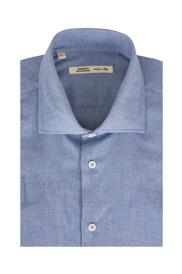 Maurizio Baldassari Santini Air Blue Herringbone Flannel Sport Shirt - view 1