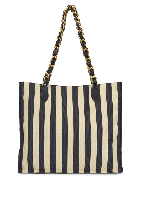 Valentino Garavani Tess Black & Ivory Jacquard Stripe Chain Tote - view 3