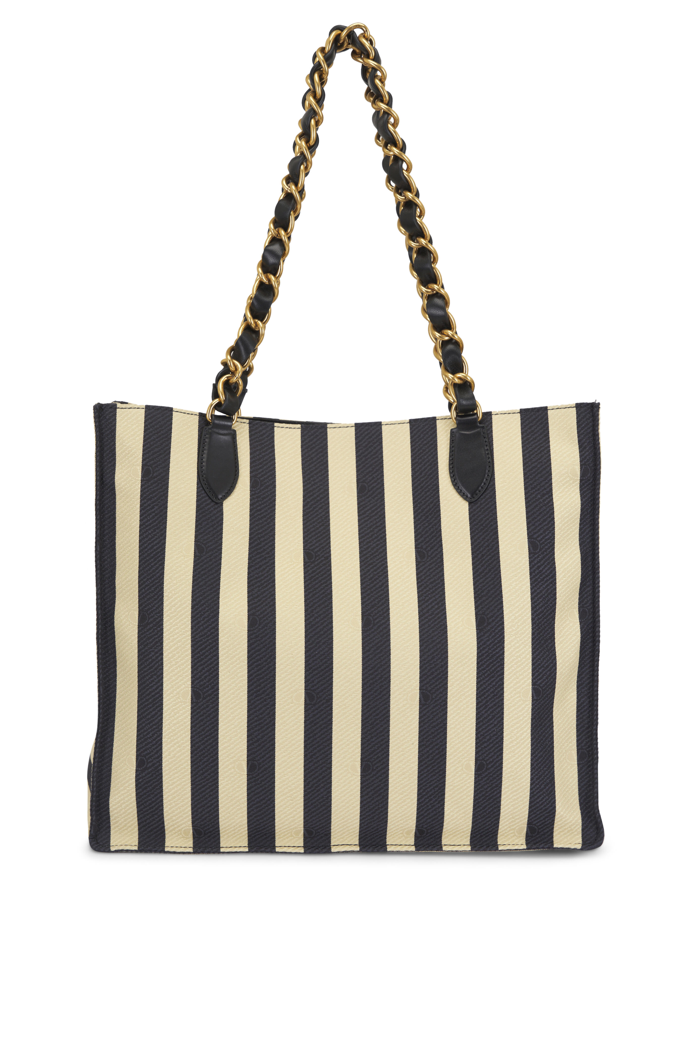 Valentino Garavani - Tess Black & Ivory Jacquard Stripe Chain Tote