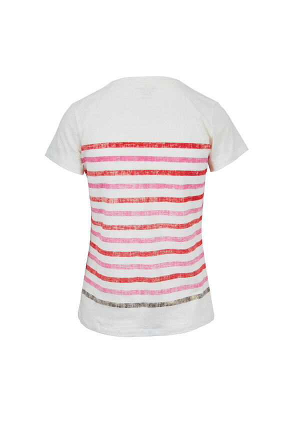 Majestic - White & Red Striped Stretch Linen Deluxe T-Shirt