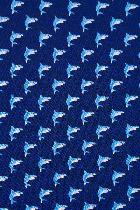 Ferragamo Navy Shark Print Silk Necktie - view 2