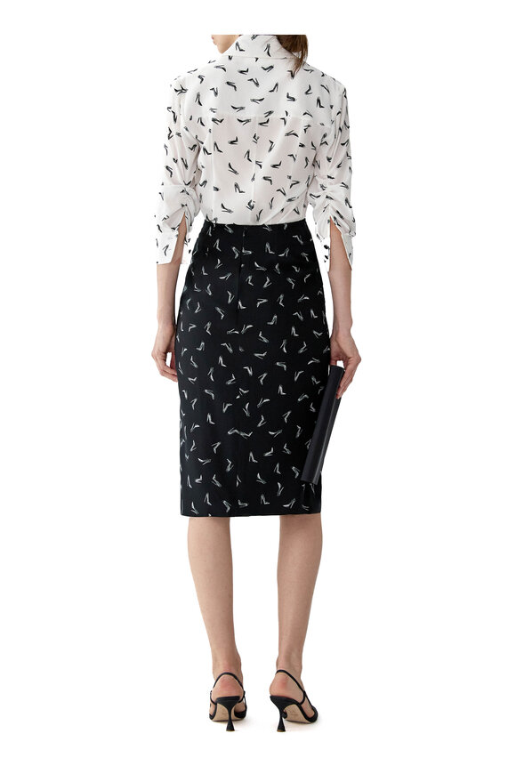 Carolina Herrera Good Girl Black & White Shoe Print Silk Skirt - view 3