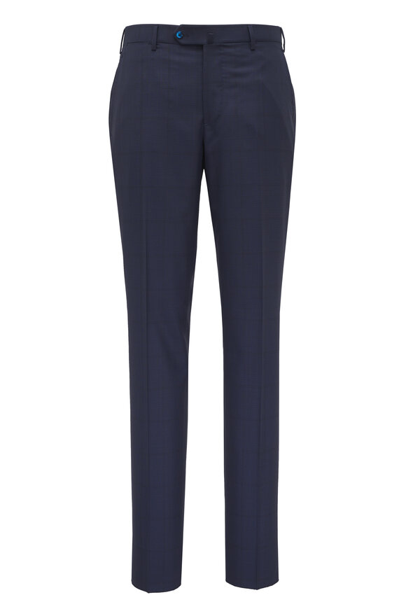Isaia Navy Blue Tonal Wool Plaid Suit - view 4