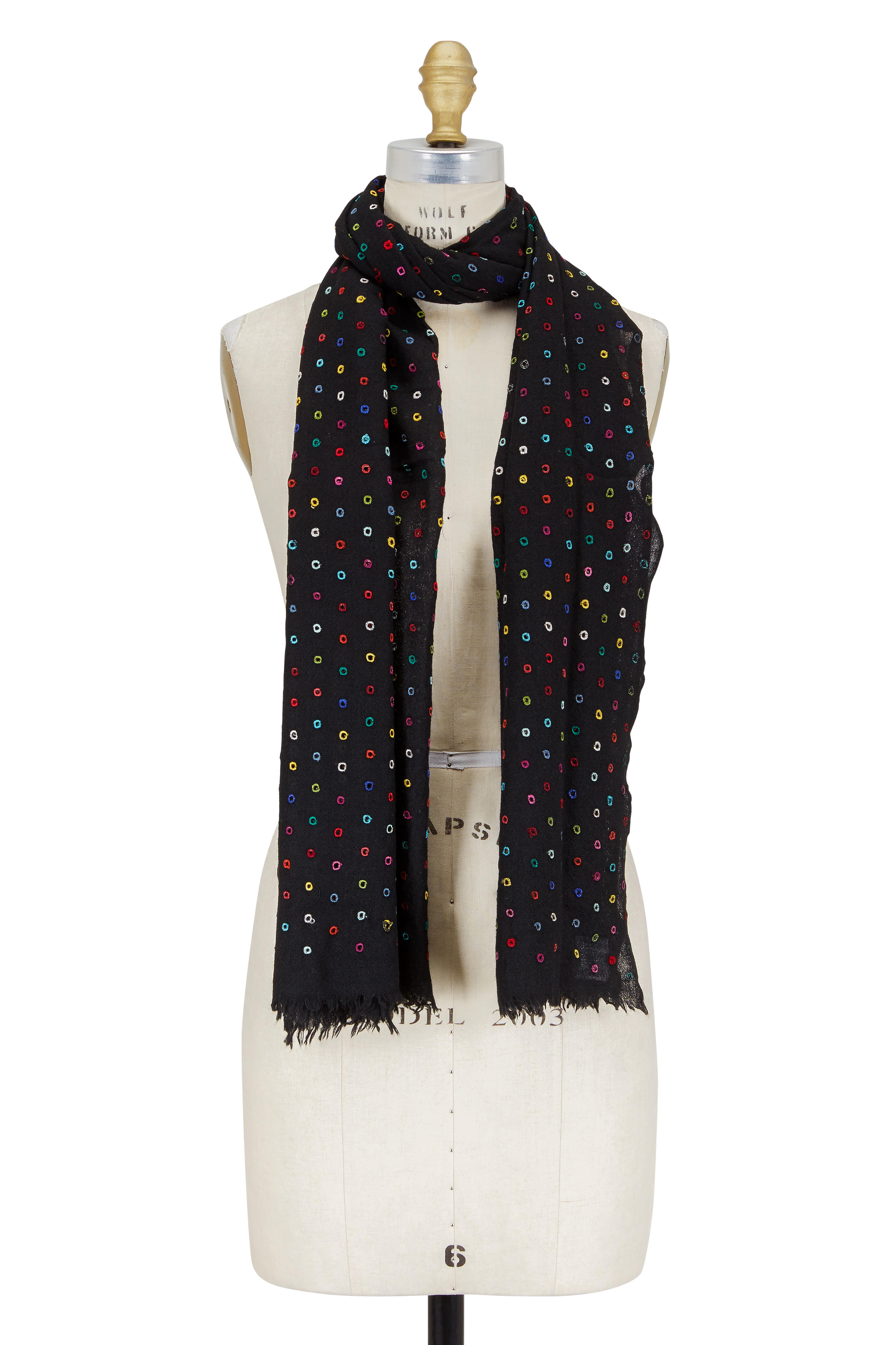 Faliero Sarti - Black Multicolor Circle Wool & Silk Scarf