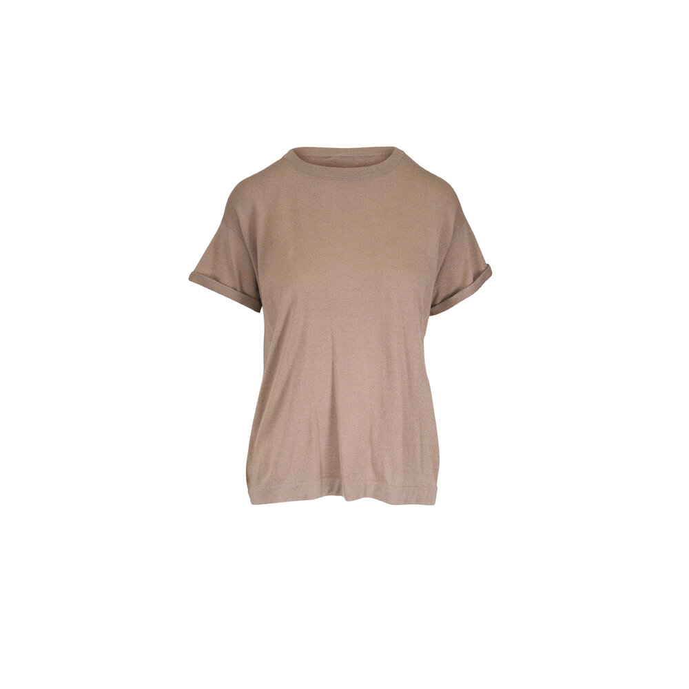 Brunello Cucinelli - Brown Lurex T-Shirt | Mitchell Stores