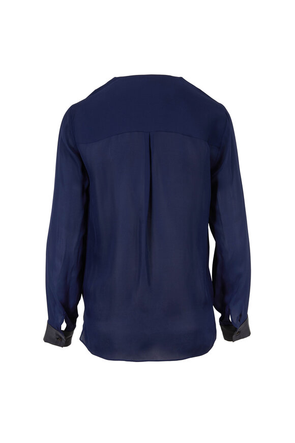 L'Agence - Kyla Navy & Black Silk Draped Blouse