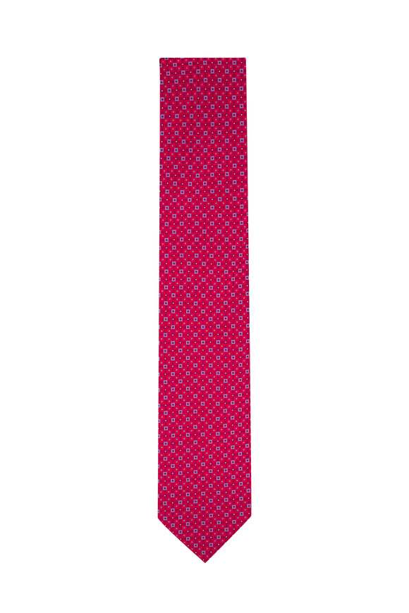 Eton - Red & Blue Geometric Print Silk Necktie 