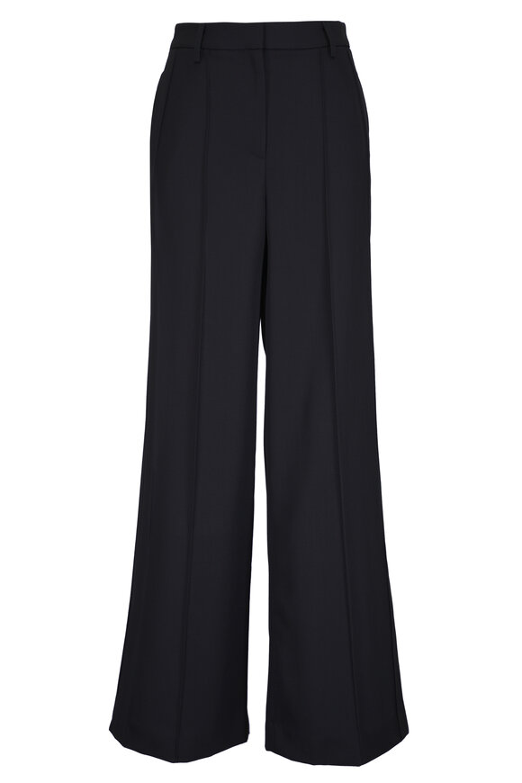 TWP Bond St Black Wool Pleated Pant